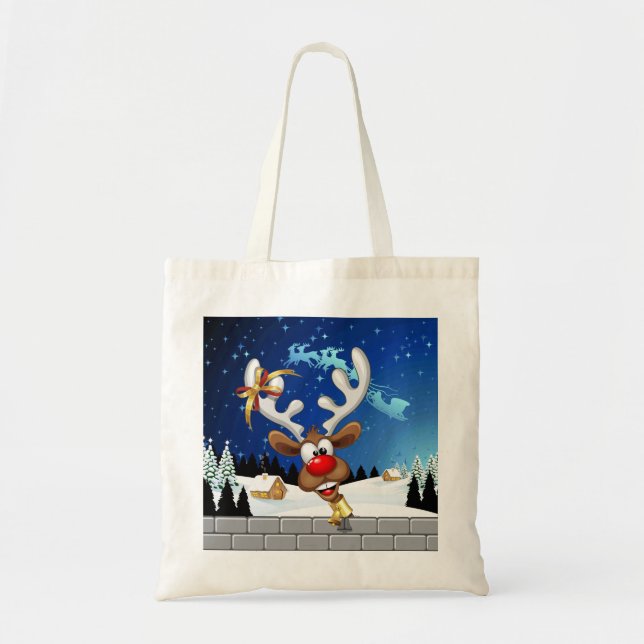Funny Reindeer Peeking Christmas Meme  Tote Bag (Front)