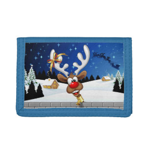 Funny Reindeer Peeking Christmas Meme Tri-fold Wallet