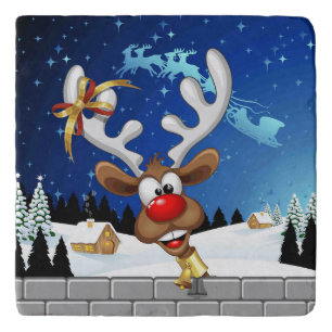 Funny Reindeer Peeking Christmas Meme Trivet