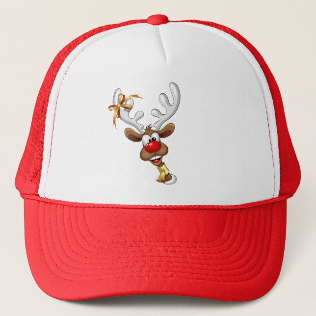 Funny Reindeer Peeking Christmas Meme  Trucker Hat (Front)