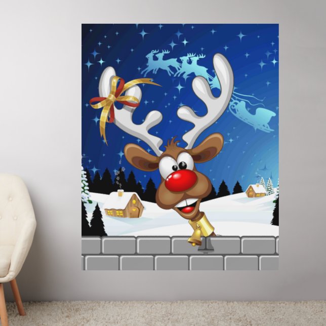 Funny Reindeer Peeking Christmas Meme  Wall Decal (Living Room 2)