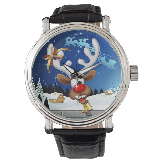 Funny Reindeer Peeking Christmas Meme  Watch (Front)
