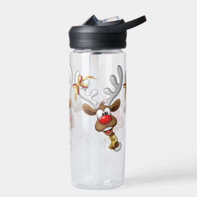 Funny Reindeer Peeking Christmas Meme  Water Bottle (Left)