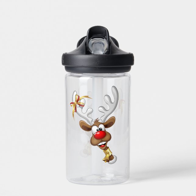 Funny Reindeer Peeking Christmas Meme  Water Bottle (Front)