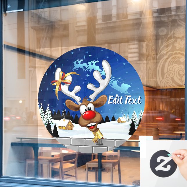 Funny Reindeer Peeking Christmas Meme  Window Cling (Cafe Window)
