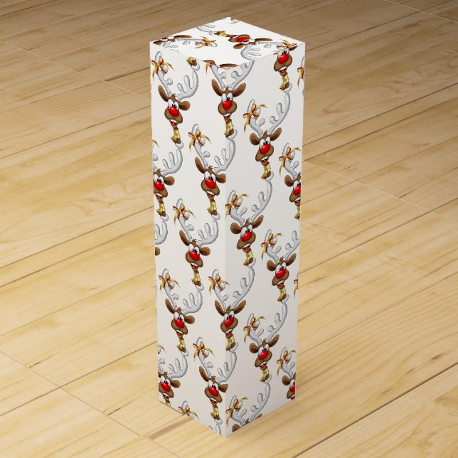 Funny Reindeer Peeking Christmas Meme  Wine Box (Front)