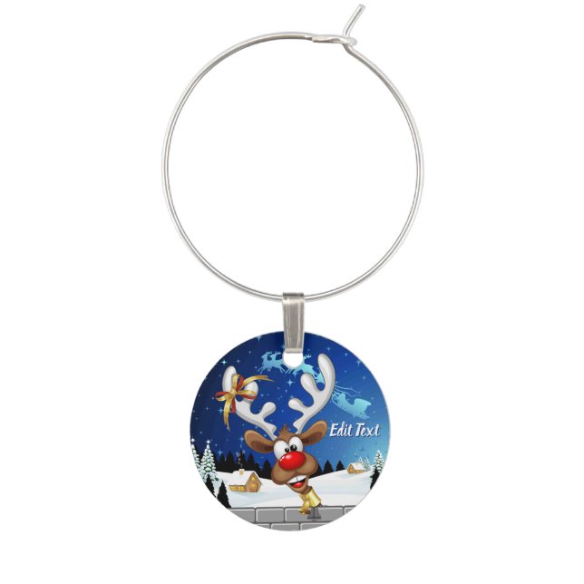 Funny Reindeer Peeking Christmas Meme  Wine Charm (First Charm)