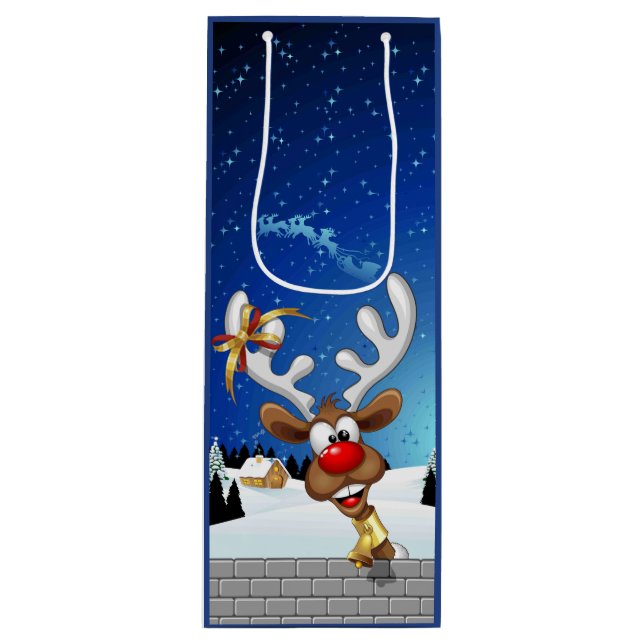 Funny Reindeer Peeking Christmas Meme  Wine Gift Bag (Front)
