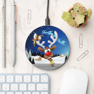 Funny Reindeer Peeking Christmas Meme  Wireless Charger