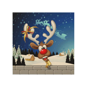 Funny Reindeer Peeking Christmas Meme  Wood Wall Art