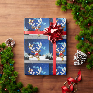 Funny Reindeer Peeking Christmas Meme Wrapping Paper