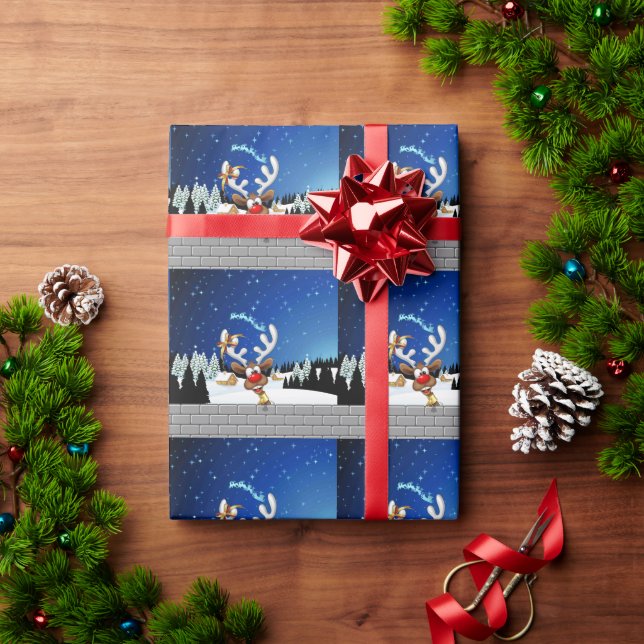 Funny Reindeer Peeking Christmas Meme  Wrapping Paper (Holiday Gift)