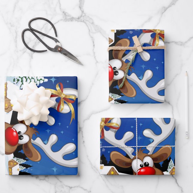 Funny Reindeer Peeking Christmas Meme  Wrapping Paper Sheets (Front)