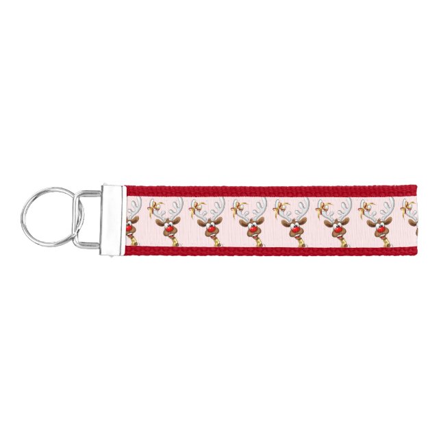 Funny Reindeer Peeking Christmas Meme  Wrist Keychain (Keys on Left)