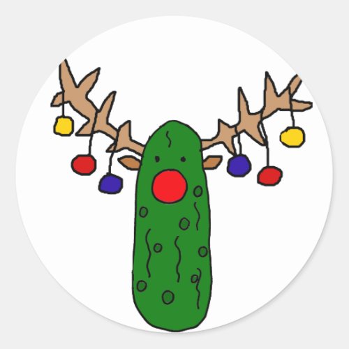 Funny Reindeer Pickle Christmas Cartoon Classic Round Sticker