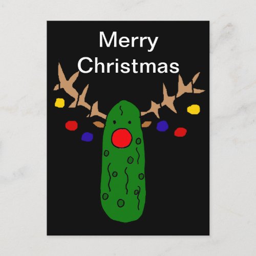 Funny Reindeer Pickle Christmas Cartoon Holiday Postcard