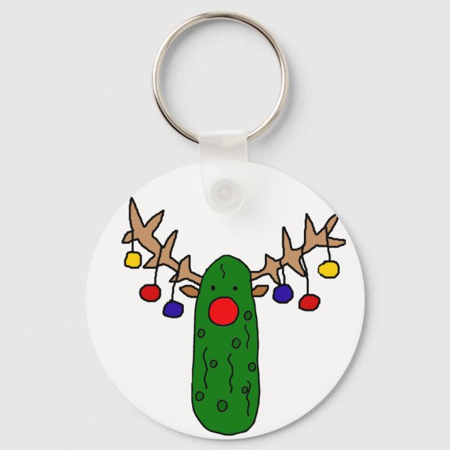 Funny Reindeer Pickle Christmas Cartoon Keychain (Front)