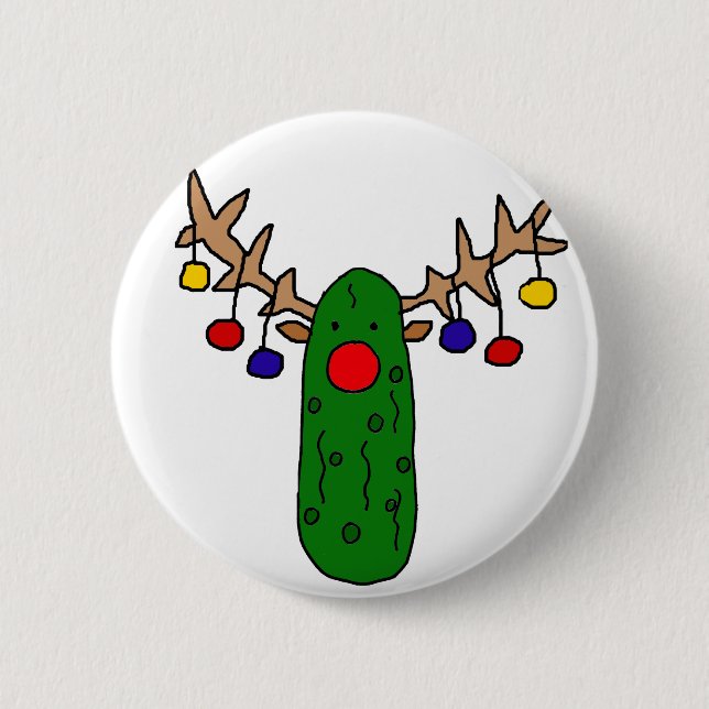 Funny Reindeer Pickle Christmas Cartoon Pinback Button (Front)
