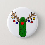 Funny Reindeer Pickle Christmas Cartoon Pinback Button at Zazzle