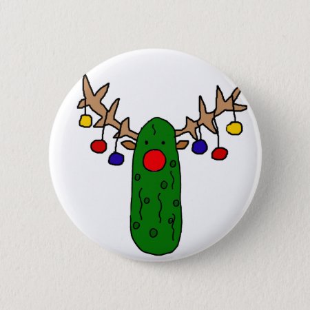 Funny Reindeer Pickle Christmas Cartoon Pinback Button