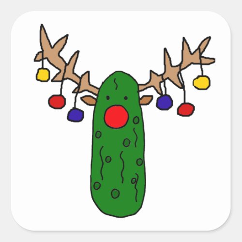 Funny Reindeer Pickle Christmas Cartoon Square Sticker