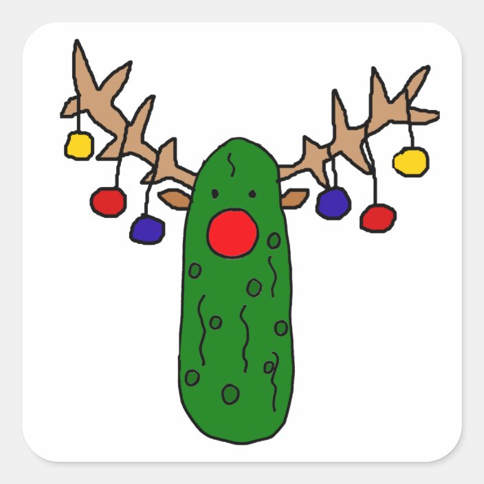 Funny Reindeer Pickle Christmas Cartoon Square Sticker Zazzle