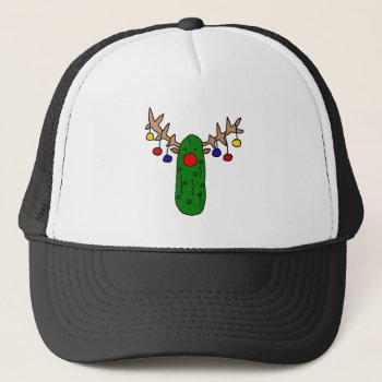 Funny Reindeer Pickle Christmas Cartoon Trucker Hat by ChristmasSmiles at Zazzle