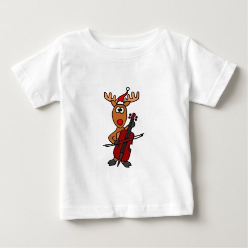 Funny Reindeer Playing Cello Christmas Baby T_Shirt