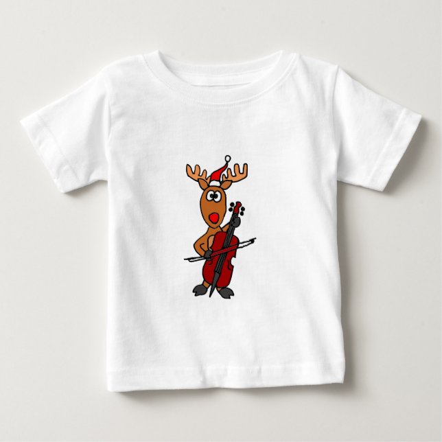 Funny Reindeer Playing Cello Christmas Baby T-Shirt (Front)
