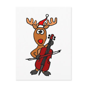 Funny Reindeer Playing Cello Christmas Holiday Postcard