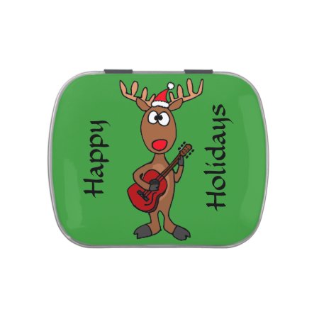 Funny Reindeer Playing Guitar Candy Tin