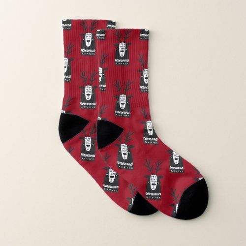 Funny Reindeer   Red Christmas Socks