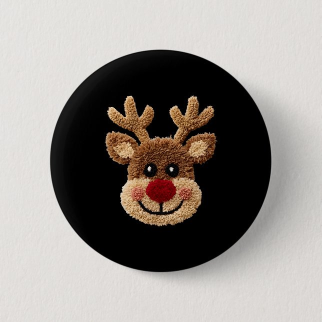 Funny Reindeer Rudolph Crochet Merry Christmas Xma Button (Front)