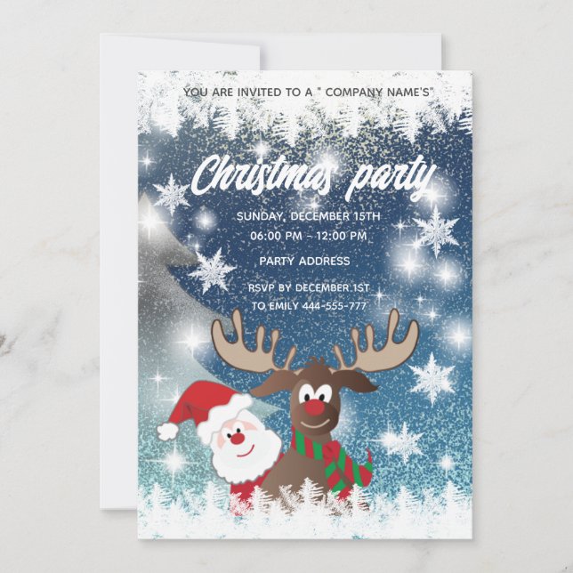 Funny reindeer Santa Christmas corporate party Inv Invitation (Front)