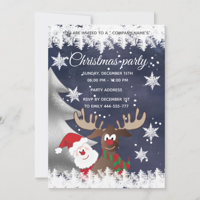 Funny reindeer Santa Christmas corporate party Inv Invitation (Front)