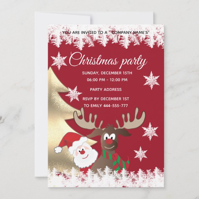 Funny reindeer Santa Christmas corporate party Invitation (Front)