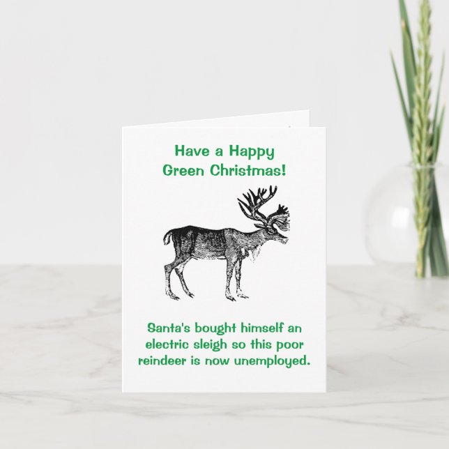 Funny Reindeer Santa Green Christmas Holiday Card (Front)