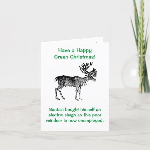 Funny Reindeer Santa Green Christmas Holiday Card