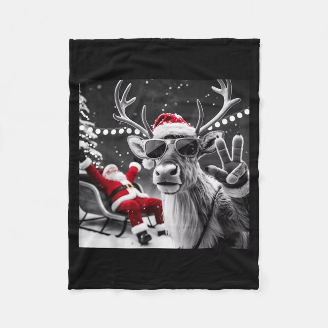 Funny Reindeer Selfie Christmas  Fleece Blanket (Front)