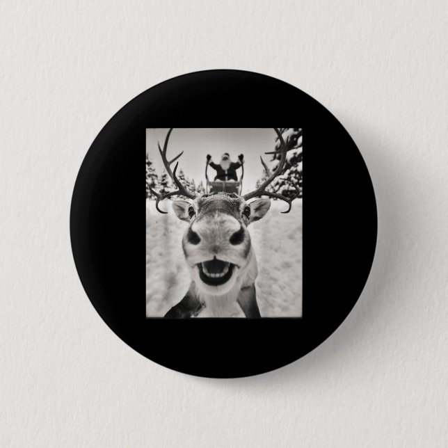 Funny Reindeer Selfie Christmas Santa Funny Kids  Button (Front)