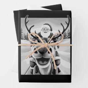 Funny Reindeer Selfie Christmas Santa Wrapping Paper Sheets