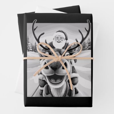 Funny Reindeer Selfie Christmas Santa Wrapping Paper Sheets