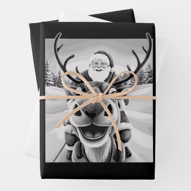 Funny Reindeer Selfie Christmas Santa Wrapping Paper Sheets (In situ)