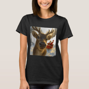 Funny Reindeer Selfie Santa Christmas Men Women Ki T-Shirt