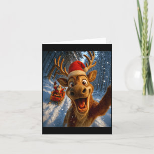 Funny Reindeer Selfie Santa Merry Christmas Men Wo Card