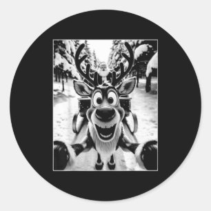 Funny Reindeer Selfie Santa Sleigh Christmas Holid Classic Round Sticker