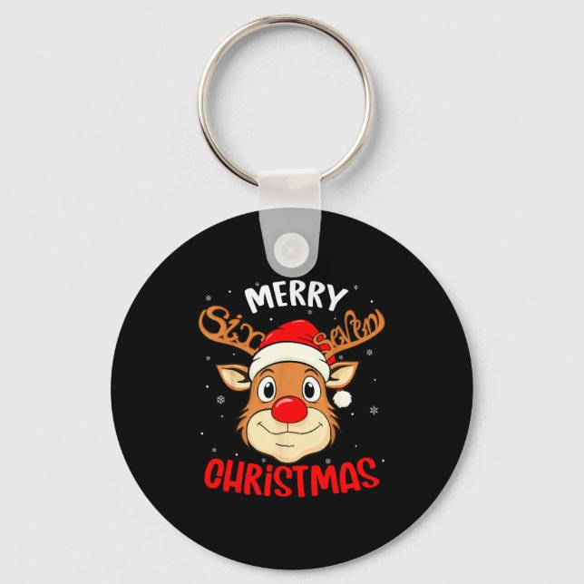 Funny Reindeer Six Seven 67 Meme Merry Christmas S Keychain (Front)