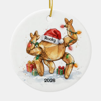 Funny Reindeer Tangled Lights Christmas 2026 Ceramic Ornament