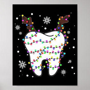 Funny reindeer teeth dental hygiene christmas tree poster