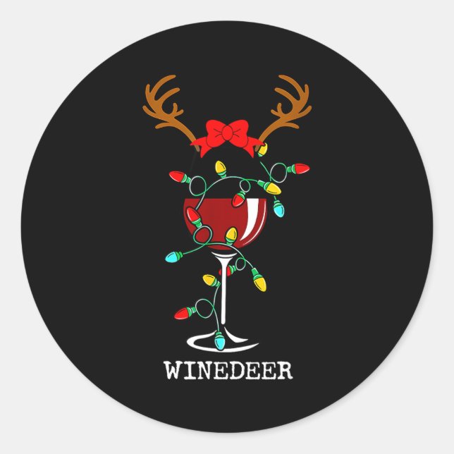 Funny Reindeer Winedeer Reinbeer Matching Couples  Classic Round Sticker (Front)